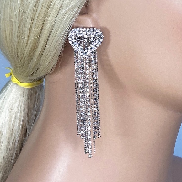 Rhinestone Fringe Earrings - Picture 5 of 7